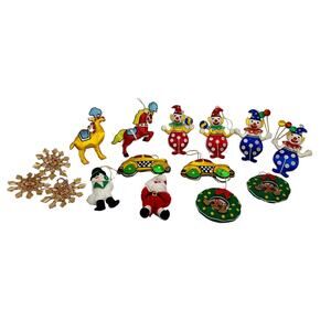 15 Rare Vintage Christmas Ornaments Plush, Clowns, Santa, Circus 1970's-1980's